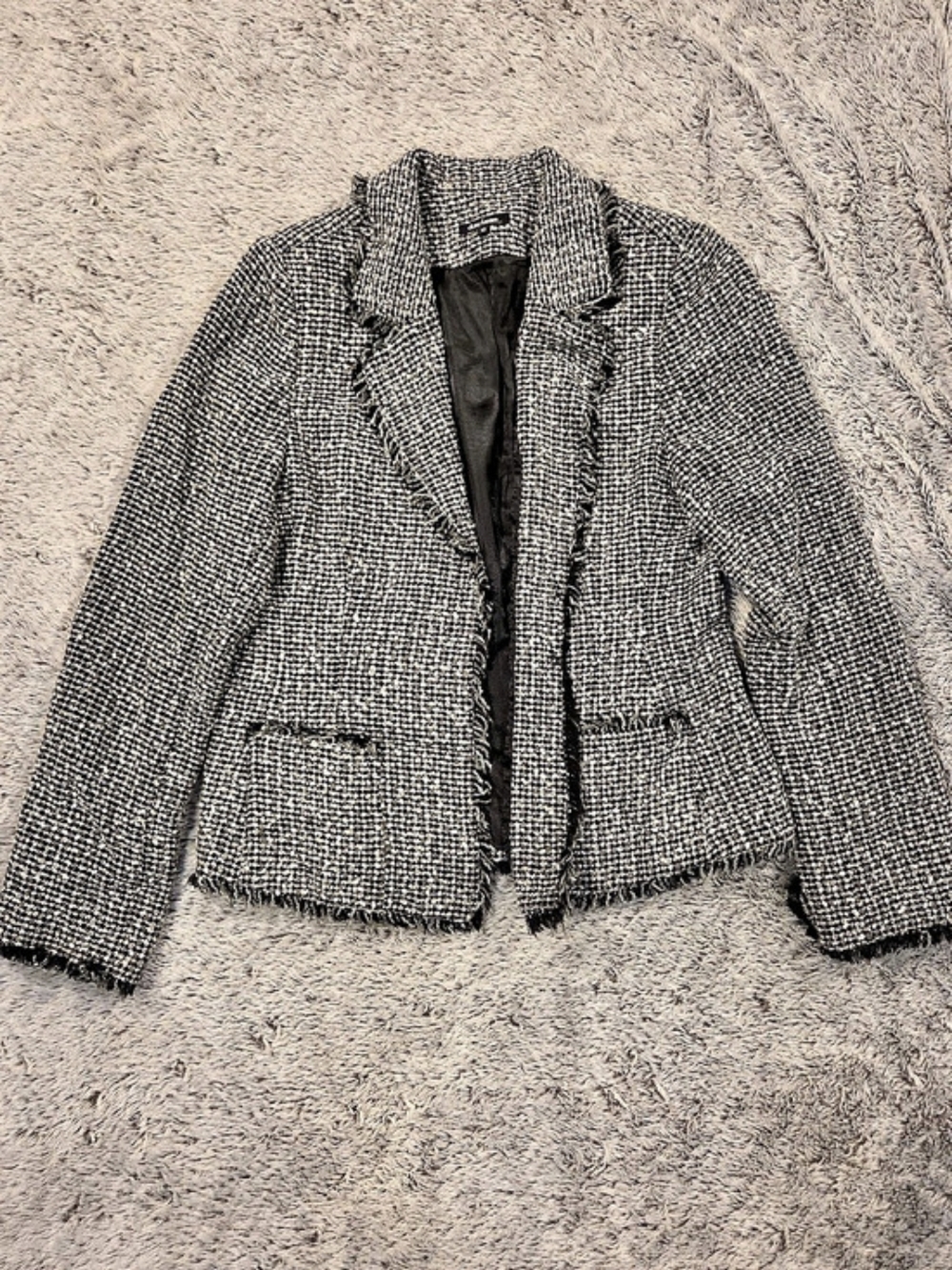 daisy fuentes Tweed Checkered Fringe Blazer Size 12